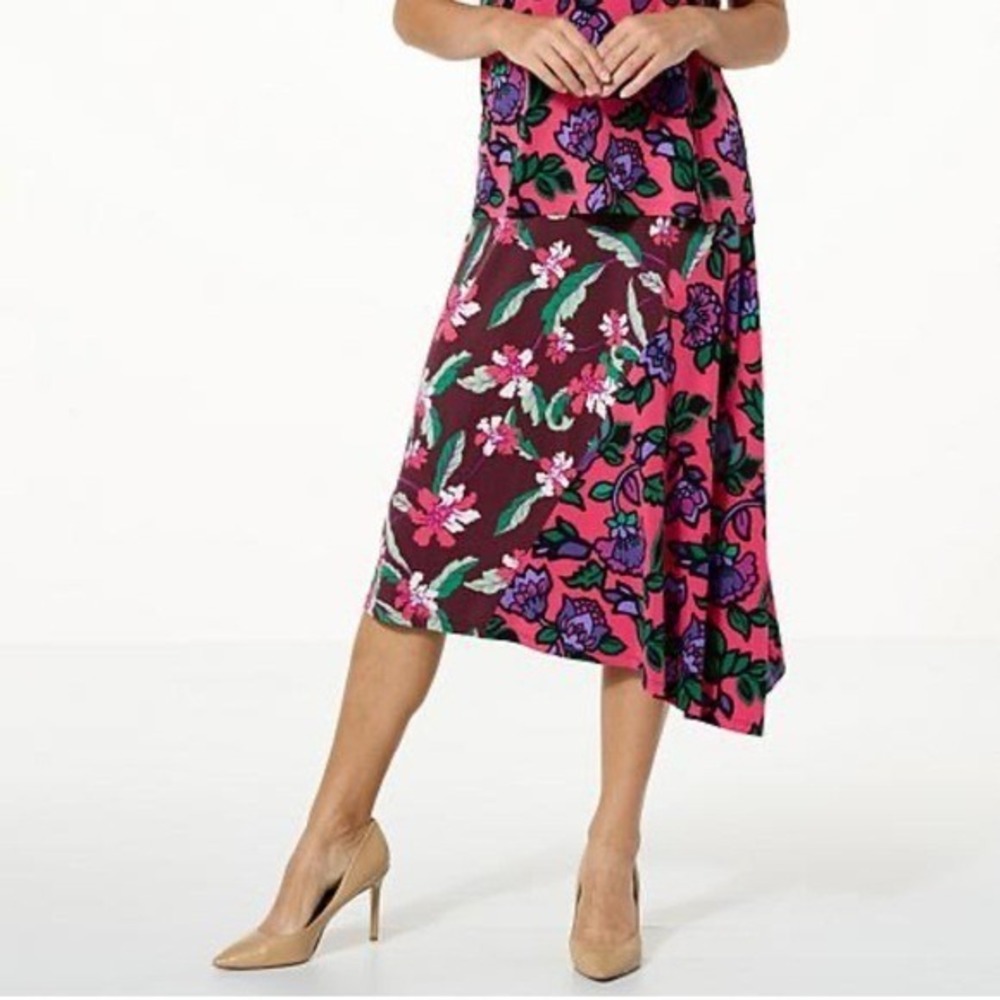IMAN Women's Global Chic Jersey Mixed Printed Asymmetrical Skirt - 2X